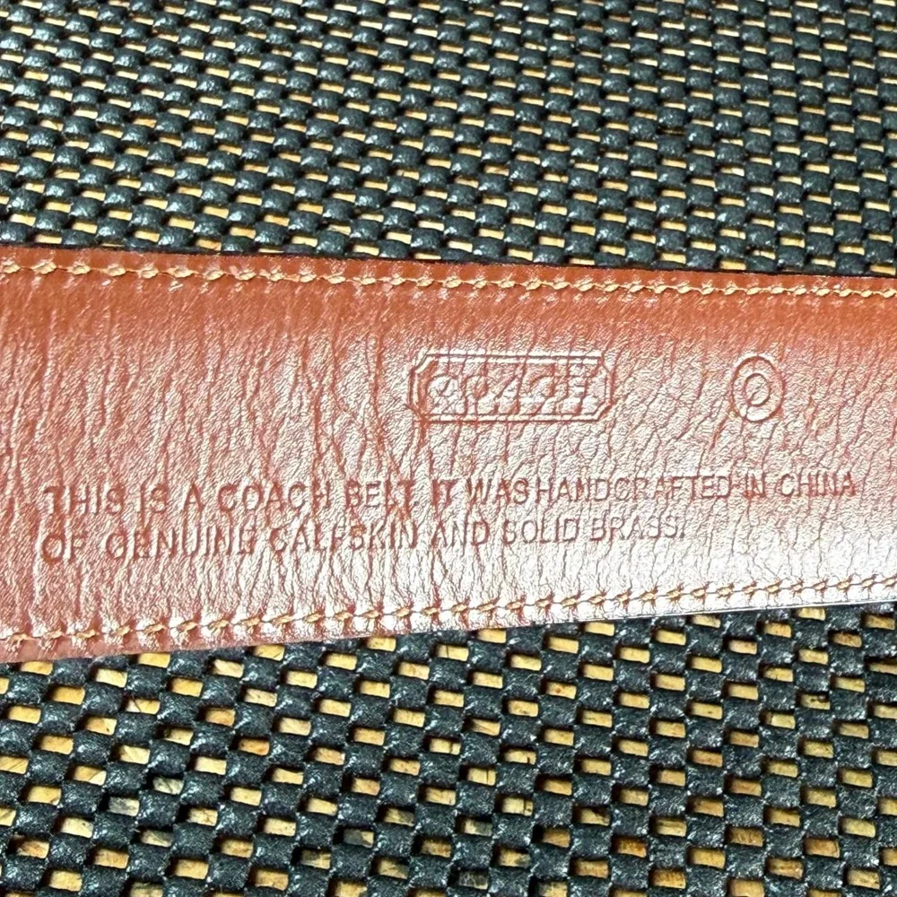 Coach Calfskin Leather Belt Men 34 Black Solid Brass Buckle Stitched Classic